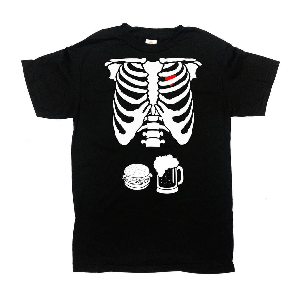 Mens Skeleton Shirt Halloween T Shirt Burger And Beer Skeleton Halloween
